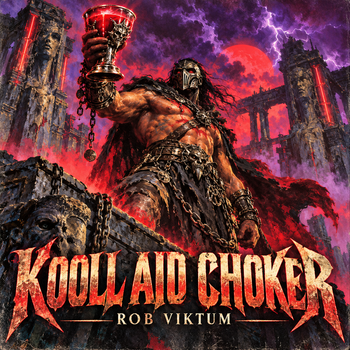 Kooll Aid Choker by Rob Viktum: painted warrior raising a crimson chalice.